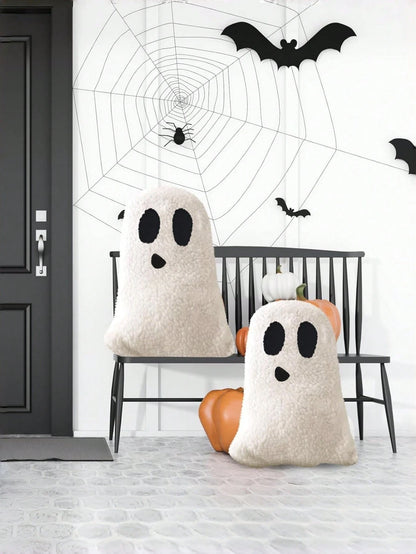 1pc Ghost Shaped Throw Pillow, Halloween Sofa Bed Cushion, Ghost Decorative Stuffed Pillow, Halloween Party Outdoor Home Decor Cushion