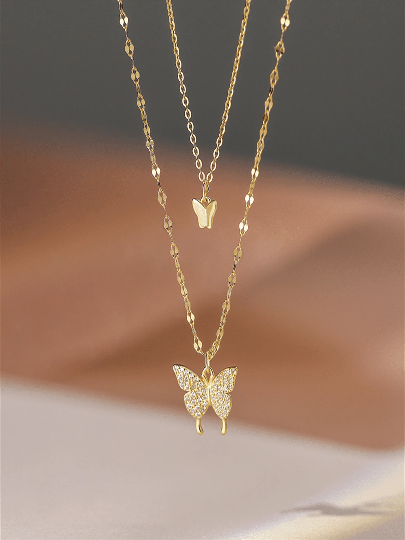 1pc Gold Color Butterfly Double Layer Crystal Necklace, Alloy Material, Perfect Gift For Girlfriend Back To School