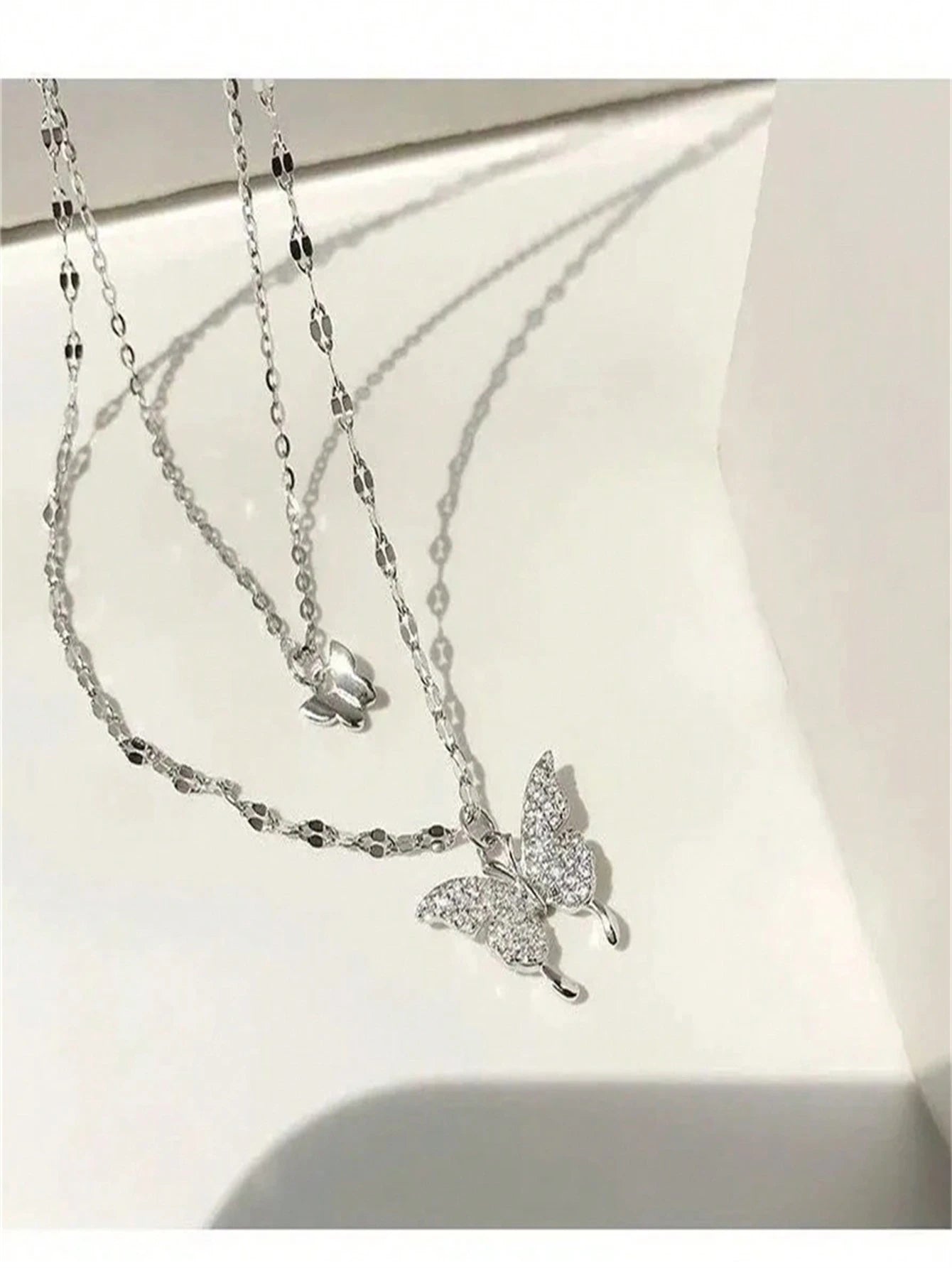 1pc Gold Color Butterfly Double Layer Crystal Necklace, Alloy Material, Perfect Gift For Girlfriend Back To School