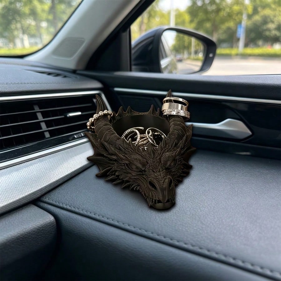 1PC Gothic Style Black Dragon Head Ornament, Dark Cool Appearance, Multi-Functional Storage, Suitable For Desktop, Car Interior Personalized Decoration