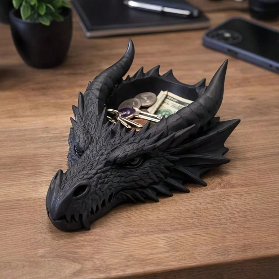 1PC Gothic Style Black Dragon Head Ornament, Dark Cool Appearance, Multi-Functional Storage, Suitable For Desktop, Car Interior Personalized Decoration