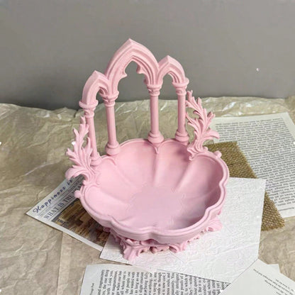 1pc Gothic Vintage Church Arch Storage Tray, 3-Color Matte Embossed Resin Organizer Dish, Jewelry & Cosmetics Storage, Vanity Desktop Decor Ornament, Niche Aesthetic Photo Prop