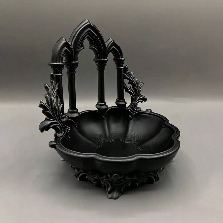 1pc Gothic Vintage Church Arch Storage Tray, 3-Color Matte Embossed Resin Organizer Dish, Jewelry & Cosmetics Storage, Vanity Desktop Decor Ornament, Niche Aesthetic Photo Prop