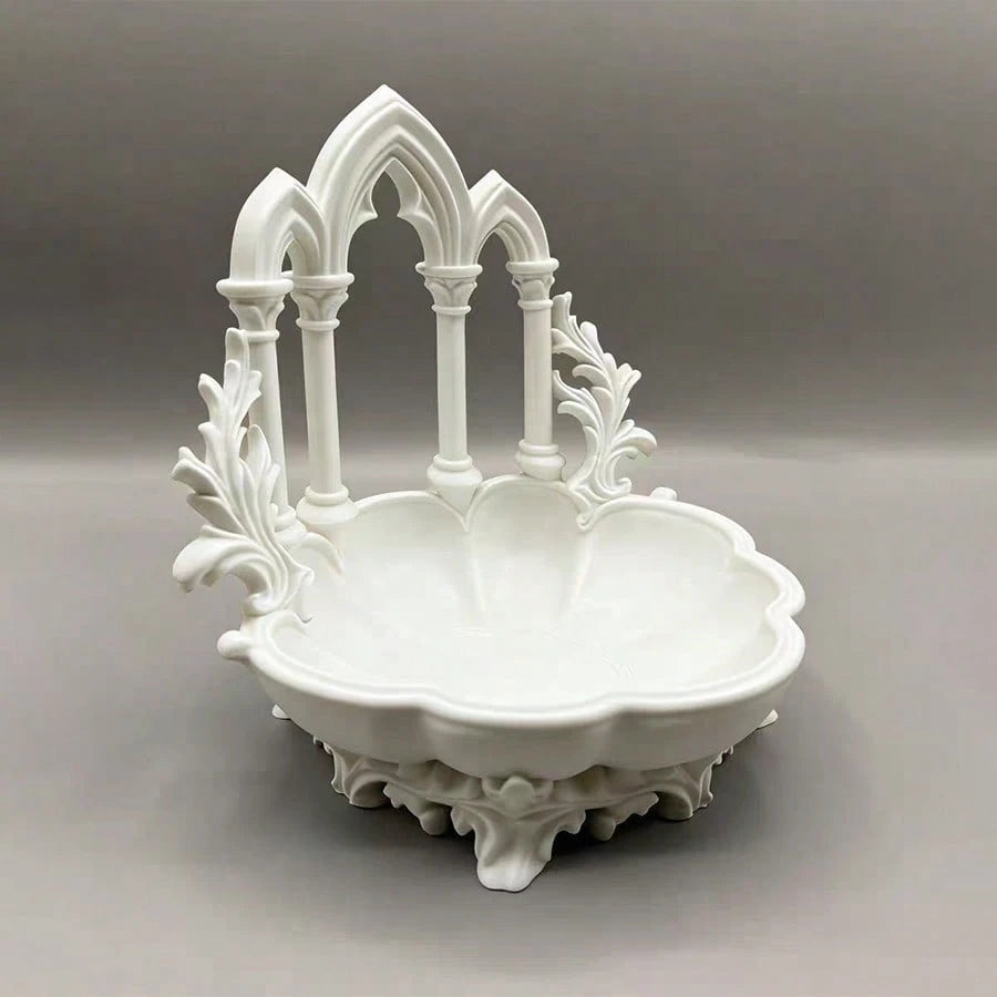 1pc Gothic Vintage Church Arch Storage Tray, 3-Color Matte Embossed Resin Organizer Dish, Jewelry & Cosmetics Storage, Vanity Desktop Decor Ornament, Niche Aesthetic Photo Prop