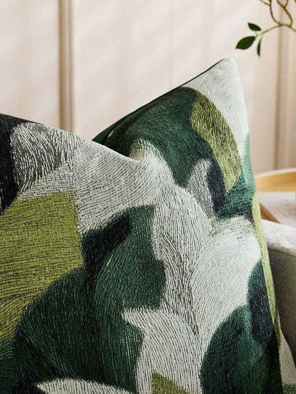1pc Green + Multi-Color (No Insert) Abstract Gradient Texture Throw Pillow Cover, Modern Fashionable Soft Chenille Jacquard Feather Pattern Cushion Cover, Suitable For Home, Sofa, Bed, Bedroom, Living