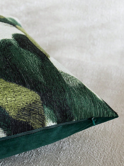 1pc Green + Multi-Color (No Insert) Abstract Gradient Texture Throw Pillow Cover, Modern Fashionable Soft Chenille Jacquard Feather Pattern Cushion Cover, Suitable For Home, Sofa, Bed, Bedroom, Living