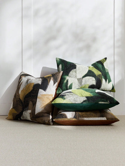 1pc Green + Multi-Color (No Insert) Abstract Gradient Texture Throw Pillow Cover, Modern Fashionable Soft Chenille Jacquard Feather Pattern Cushion Cover, Suitable For Home, Sofa, Bed, Bedroom, Living