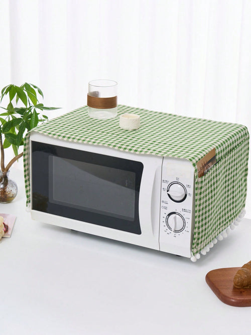 1pc Green Plaid Microwave Oven Cover, Countryside Style, Women's Day, Travel Essentials, Wedding Favors, Y2k, Bedroom, Car Accessories Women, Kitchen Decor,Wedding,Y2k,Party,Mother's Day Gift,Bedroom