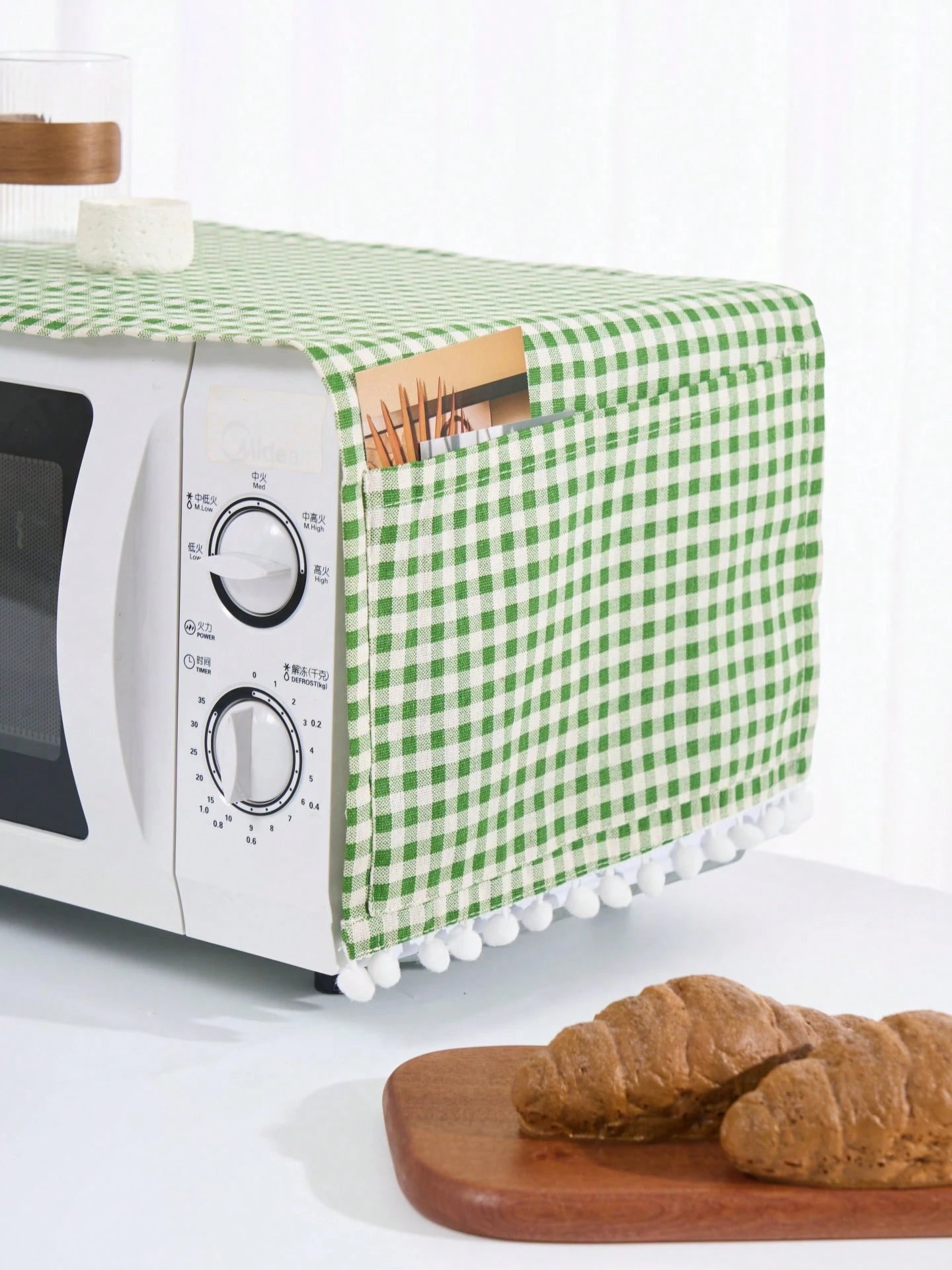 1pc Green Plaid Microwave Oven Cover, Countryside Style, Women's Day, Travel Essentials, Wedding Favors, Y2k, Bedroom, Car Accessories Women, Kitchen Decor,Wedding,Y2k,Party,Mother's Day Gift,Bedroom