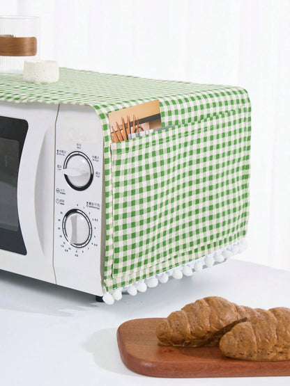1pc Green Plaid Microwave Oven Cover, Countryside Style, Women's Day, Travel Essentials, Wedding Favors, Y2k, Bedroom, Car Accessories Women, Kitchen Decor,Wedding,Y2k,Party,Mother's Day Gift,Bedroom