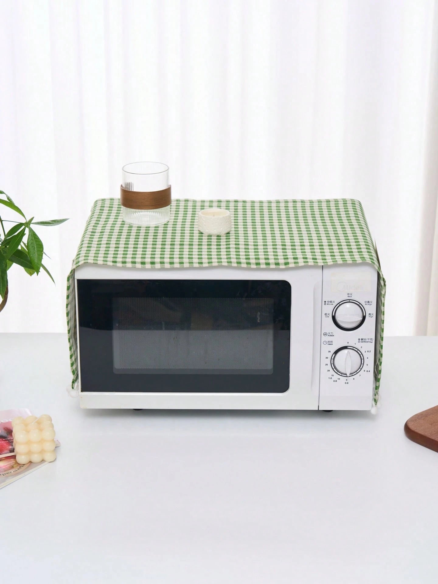 1pc Green Plaid Microwave Oven Cover, Countryside Style, Women's Day, Travel Essentials, Wedding Favors, Y2k, Bedroom, Car Accessories Women, Kitchen Decor,Wedding,Y2k,Party,Mother's Day Gift,Bedroom