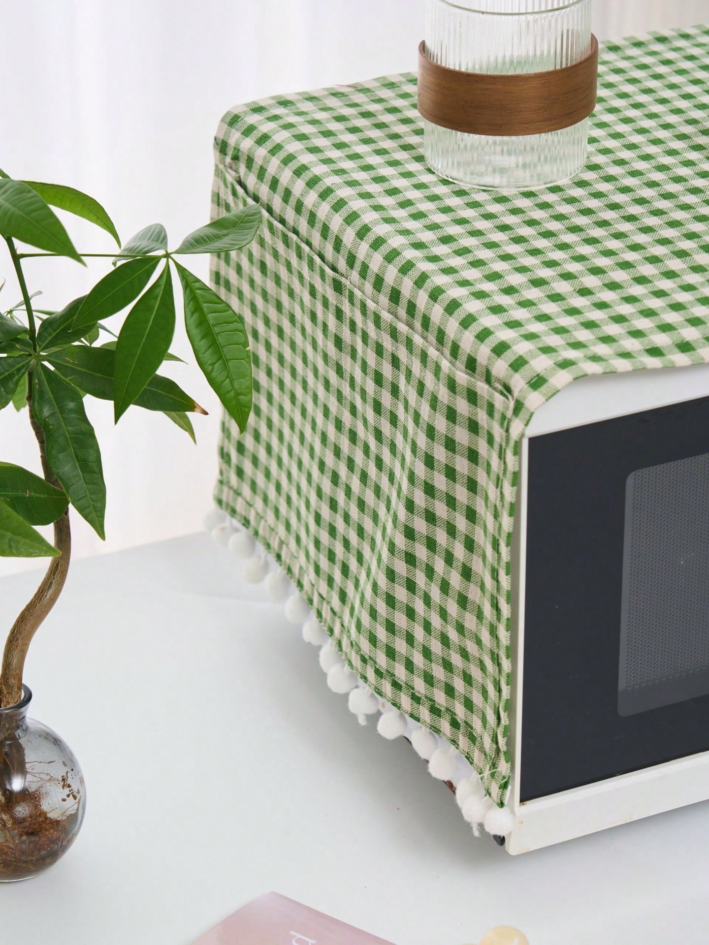 1pc Green Plaid Microwave Oven Cover, Countryside Style, Women's Day, Travel Essentials, Wedding Favors, Y2k, Bedroom, Car Accessories Women, Kitchen Decor,Wedding,Y2k,Party,Mother's Day Gift,Bedroom