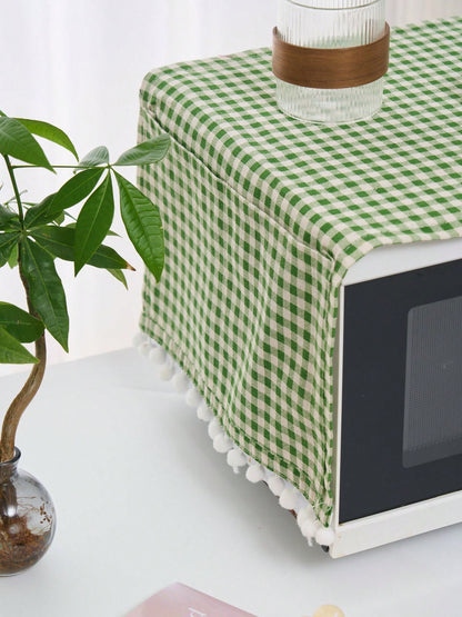 1pc Green Plaid Microwave Oven Cover, Countryside Style, Women's Day, Travel Essentials, Wedding Favors, Y2k, Bedroom, Car Accessories Women, Kitchen Decor,Wedding,Y2k,Party,Mother's Day Gift,Bedroom