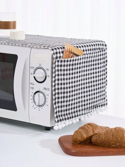 1pc Green Plaid Microwave Oven Cover, Countryside Style, Women's Day, Travel Essentials, Wedding Favors, Y2k, Bedroom, Car Accessories Women, Kitchen Decor,Wedding,Y2k,Party,Mother's Day Gift,Bedroom