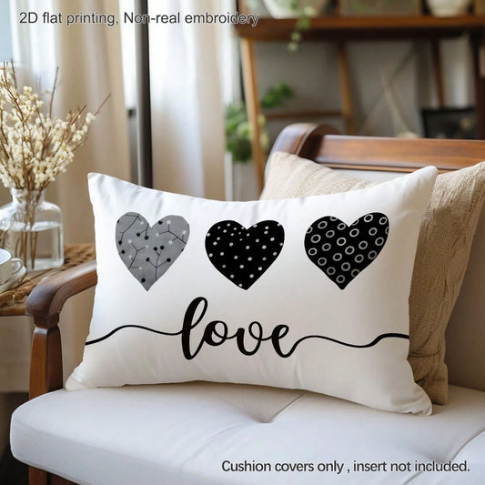 1pc Grey & Black Polka Dot Circular Textured Heart Print Pillow Cover [No Filling], 11.81*19.71in(30*50cm), [Single-Sided Printing] Polyester Throw Pillow Case For Sofa, Living Room, Bedroom, Car, Off