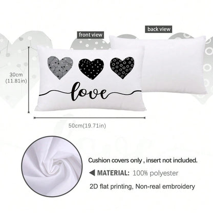 1pc Grey & Black Polka Dot Circular Textured Heart Print Pillow Cover [No Filling], 11.81*19.71in(30*50cm), [Single-Sided Printing] Polyester Throw Pillow Case For Sofa, Living Room, Bedroom, Car, Off