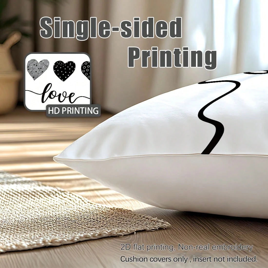 1pc Grey & Black Polka Dot Circular Textured Heart Print Pillow Cover [No Filling], 11.81*19.71in(30*50cm), [Single-Sided Printing] Polyester Throw Pillow Case For Sofa, Living Room, Bedroom, Car, Off