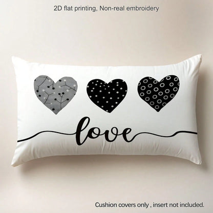 1pc Grey & Black Polka Dot Circular Textured Heart Print Pillow Cover [No Filling], 11.81*19.71in(30*50cm), [Single-Sided Printing] Polyester Throw Pillow Case For Sofa, Living Room, Bedroom, Car, Off