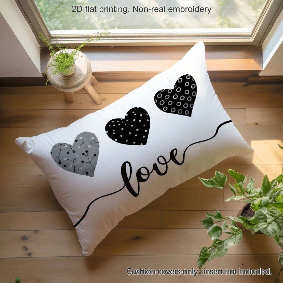 1pc Grey & Black Polka Dot Circular Textured Heart Print Pillow Cover [No Filling], 11.81*19.71in(30*50cm), [Single-Sided Printing] Polyester Throw Pillow Case For Sofa, Living Room, Bedroom, Car, Off