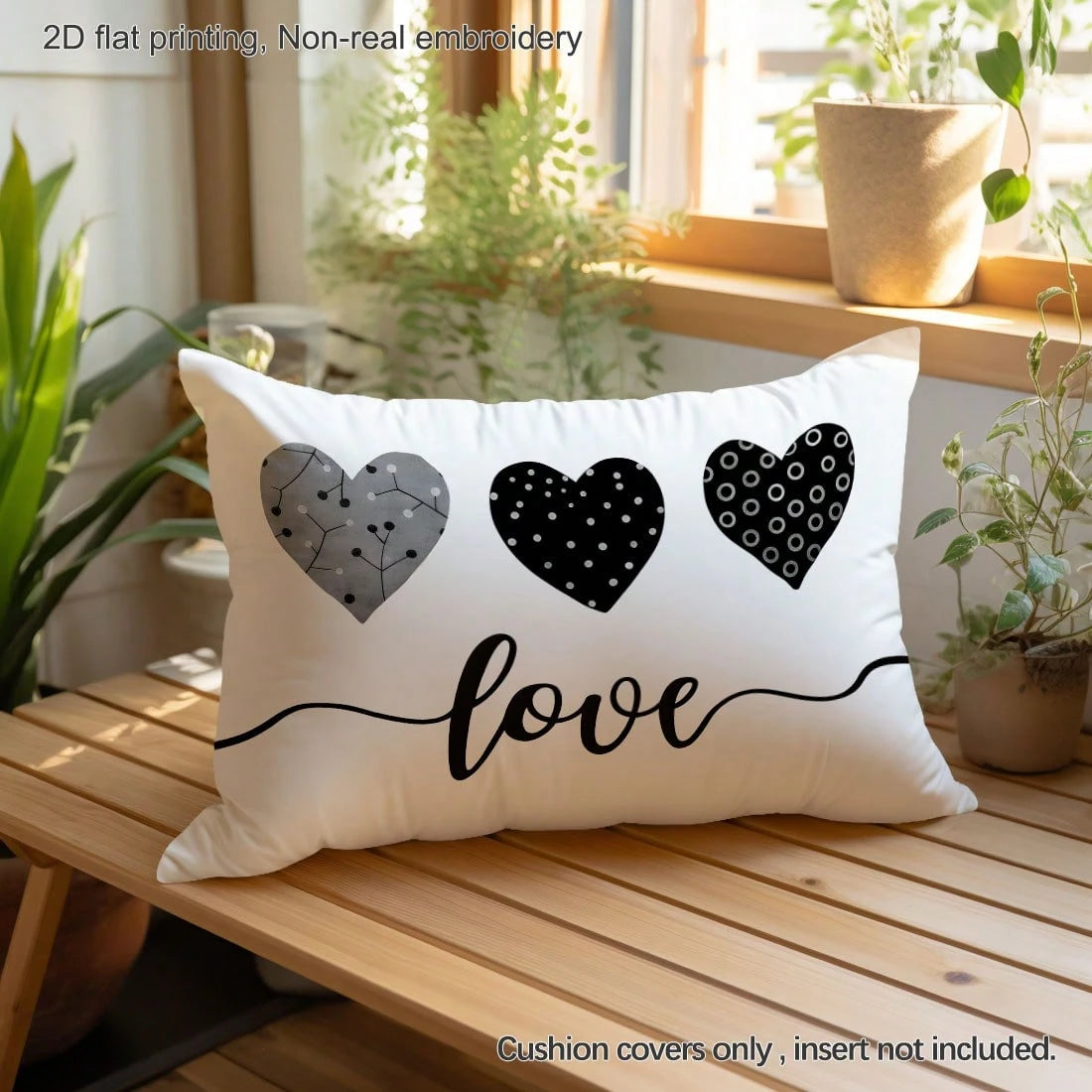 1pc Grey & Black Polka Dot Circular Textured Heart Print Pillow Cover [No Filling], 11.81*19.71in(30*50cm), [Single-Sided Printing] Polyester Throw Pillow Case For Sofa, Living Room, Bedroom, Car, Off