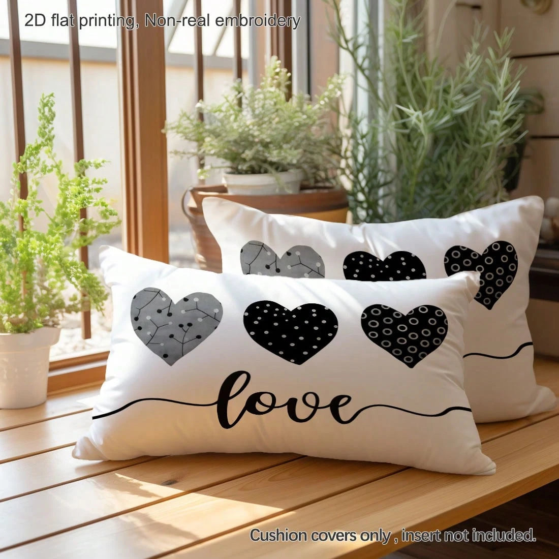 1pc Grey & Black Polka Dot Circular Textured Heart Print Pillow Cover [No Filling], 11.81*19.71in(30*50cm), [Single-Sided Printing] Polyester Throw Pillow Case For Sofa, Living Room, Bedroom, Car, Off