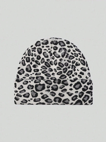1pc Grey Millennium Spice Vintage Leopard Print Warm Ear Hat, Rimless, Fashion, Minimalist, Versatile, Suitable For Vacation, University, Date, Shopping And Other Matching Items