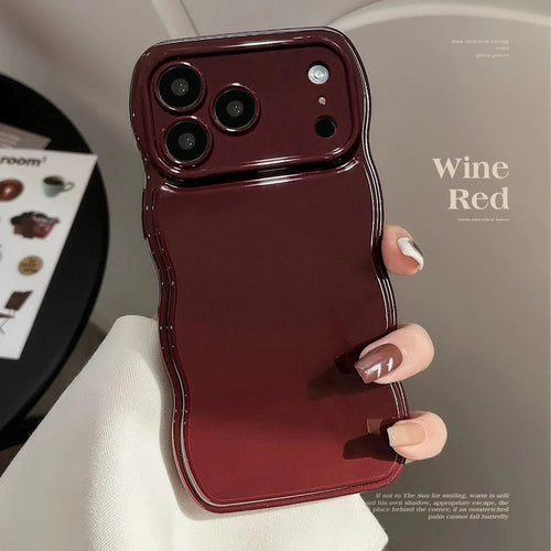 1pc GUCADI Autumn/Winter Season Mulberry Red Solid Color Wavy Edge Phone Case Compatible With Apple IPhone 16/15/14/13/12/11 Series