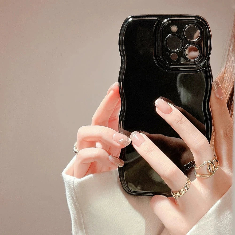 1pc GUCADI Autumn/Winter Season Mulberry Red Solid Color Wavy Edge Phone Case Compatible With Apple IPhone 16/15/14/13/12/11 Series
