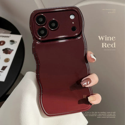 1pc GUCADI Autumn/Winter Season Mulberry Red Solid Color Wavy Edge Phone Case Compatible With Apple IPhone 16/15/14/13/12/11 Series