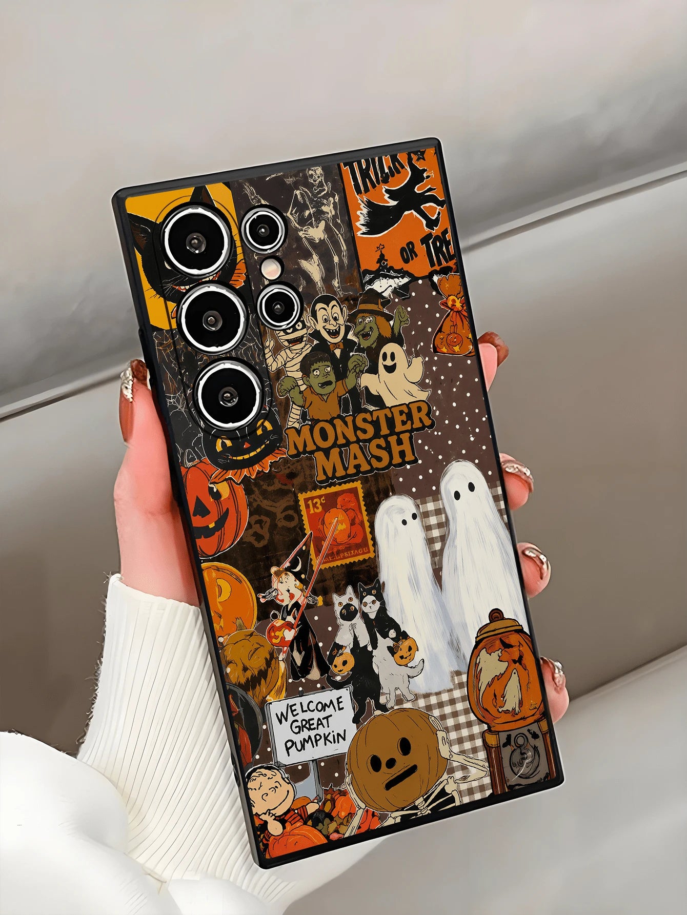 1pc Halloween Funny Bat Pumpkin Ghost Cat Phone Case Protective Cover Black TPU Soft Shell Wear-Resistant Drop-Proof Full Protection Compatible With Huawei Honor Galaxy A04e/A05s/A13/A14/A15/A34/A35/A