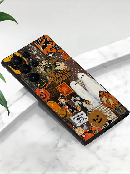 1pc Halloween Funny Bat Pumpkin Ghost Cat Phone Case Protective Cover Black TPU Soft Shell Wear-Resistant Drop-Proof Full Protection Compatible With Huawei Honor Galaxy A04e/A05s/A13/A14/A15/A34/A35/A