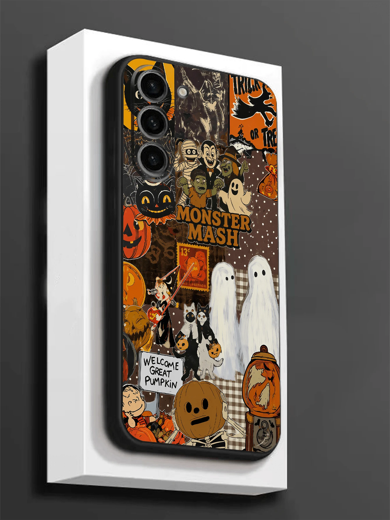 1pc Halloween Funny Bat Pumpkin Ghost Cat Phone Case Protective Cover Black TPU Soft Shell Wear-Resistant Drop-Proof Full Protection Compatible With Huawei Honor Galaxy A04e/A05s/A13/A14/A15/A34/A35/A