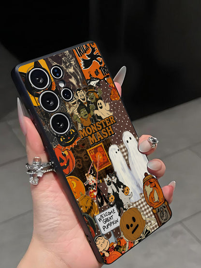 1pc Halloween Funny Bat Pumpkin Ghost Cat Phone Case Protective Cover Black TPU Soft Shell Wear-Resistant Drop-Proof Full Protection Compatible With Huawei Honor Galaxy A04e/A05s/A13/A14/A15/A34/A35/A
