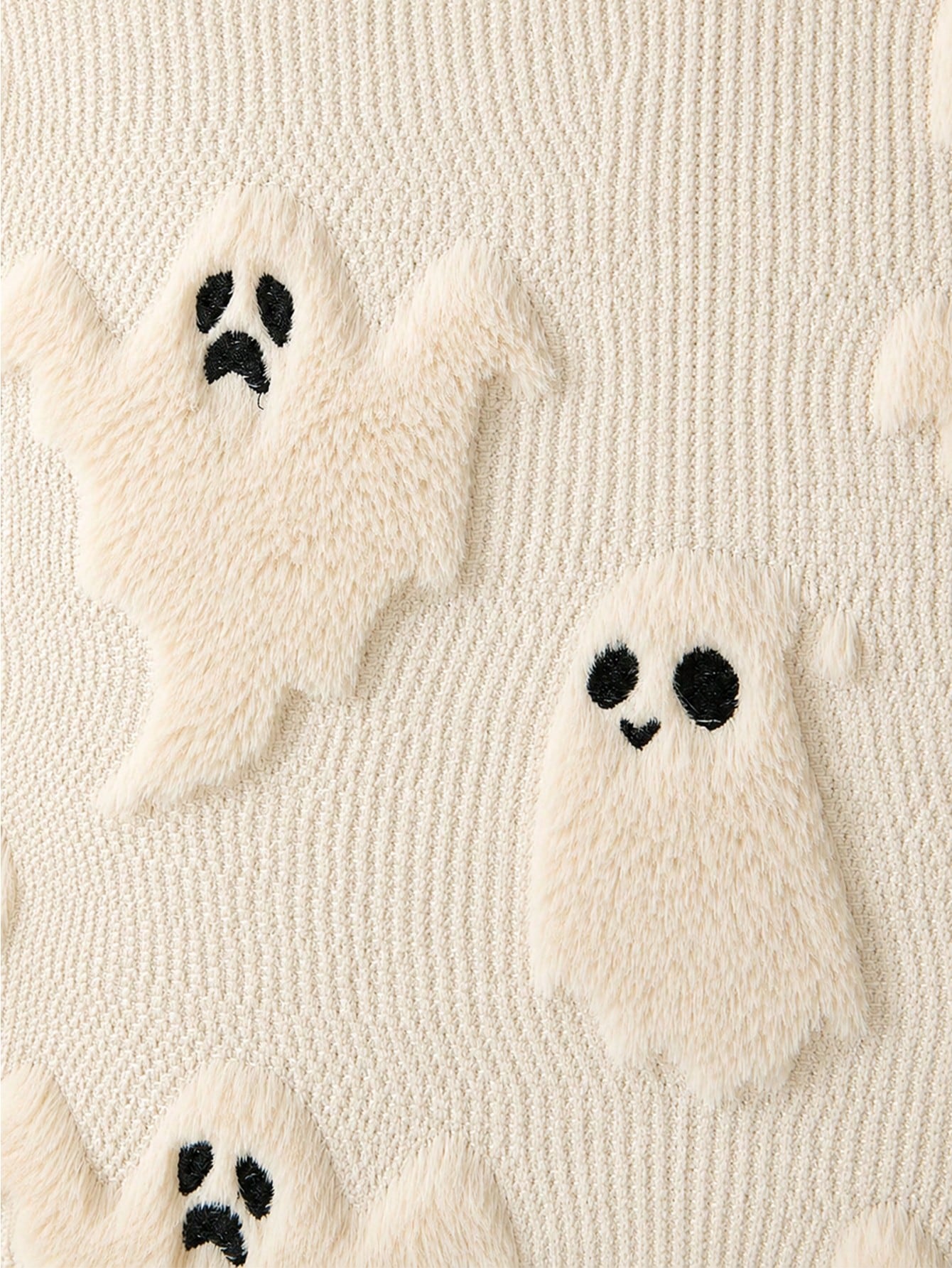 1pc Halloween Pillow Case, Cute Little Ghost Embroidery Design, Horror Style, Soft Plush Faux Wool, Cushion Cover, Autumn Home Decor Gift, Suitable For Sofa, Chair, Bedroom