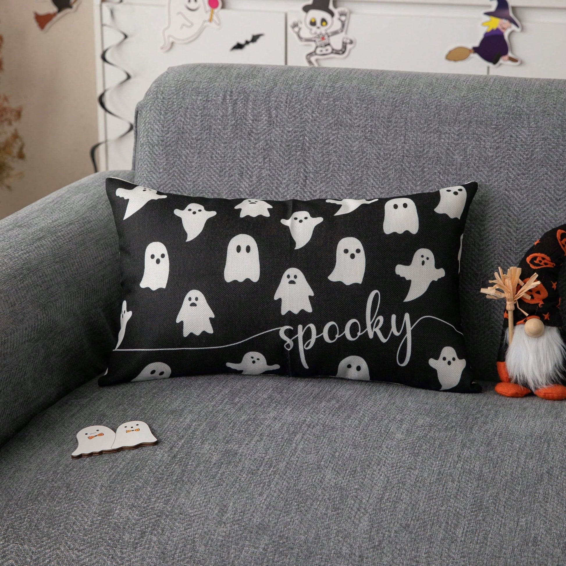 1pc Halloween Pillowcase Ghost Pattern Pillowcase Outdoor Halloween Decoration Pillow For Home Decor Single Side Without Pillow Core
