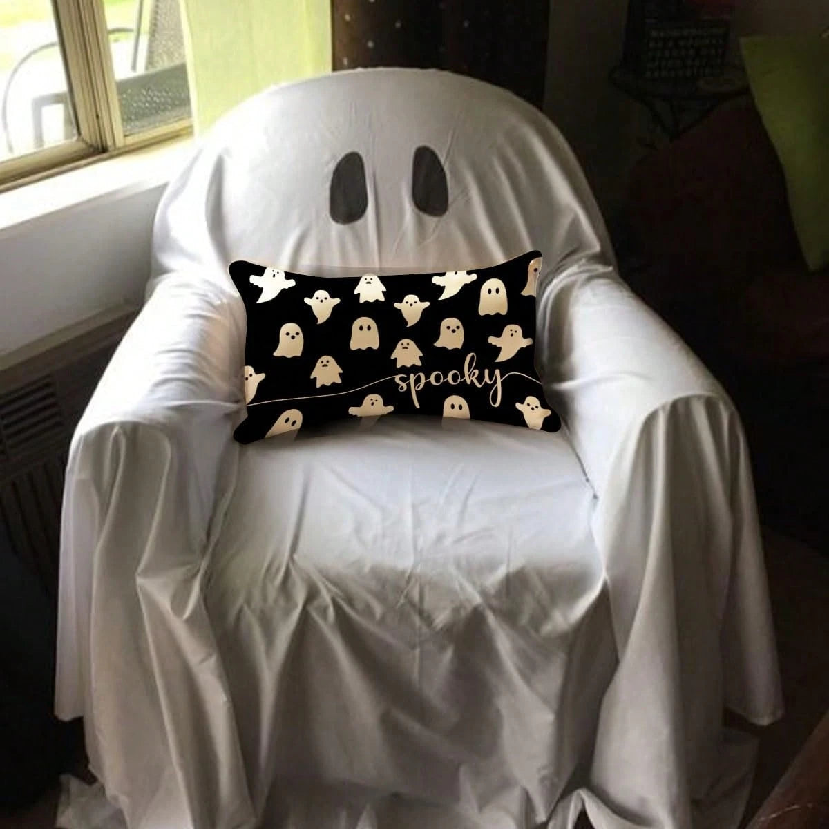 1pc Halloween Pillowcase Ghost Pattern Pillowcase Outdoor Halloween Decoration Pillow For Home Decor Single Side Without Pillow Core