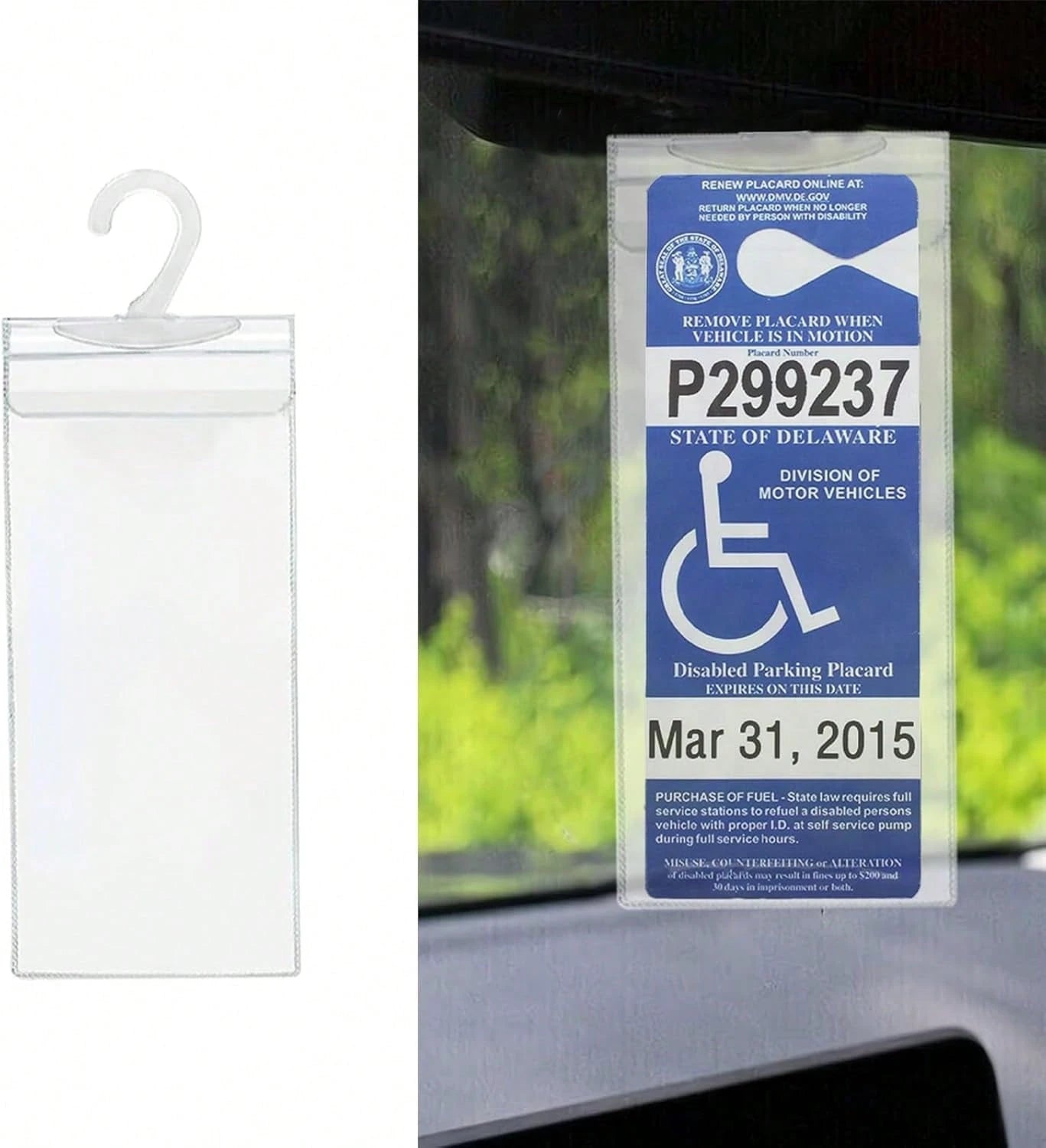 1PC Handicap Placard Holder For Auto, Ultra Transparent Handicapped Placard Holder, Handicap Parking Sign Holder With Large Hanger