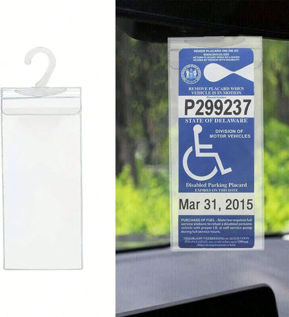 1PC Handicap Placard Holder For Auto, Ultra Transparent Handicapped Placard Holder, Handicap Parking Sign Holder With Large Hanger