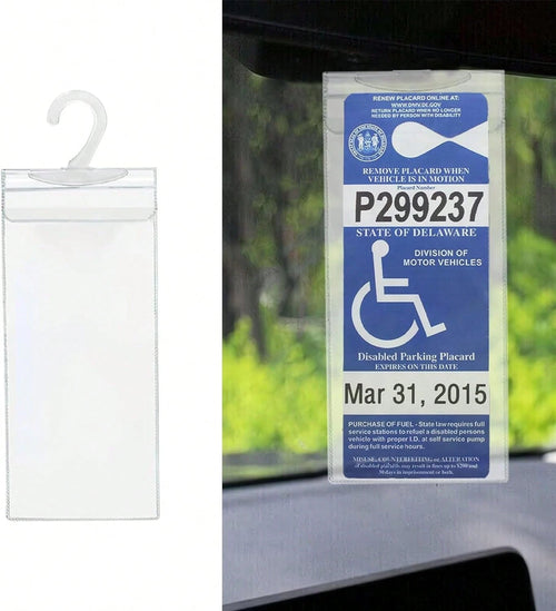 1PC Handicap Placard Holder For Auto, Ultra Transparent Handicapped Placard Holder, Handicap Parking Sign Holder With Large Hanger
