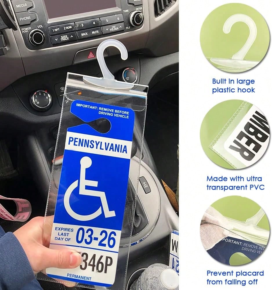 1PC Handicap Placard Holder For Auto, Ultra Transparent Handicapped Placard Holder, Handicap Parking Sign Holder With Large Hanger