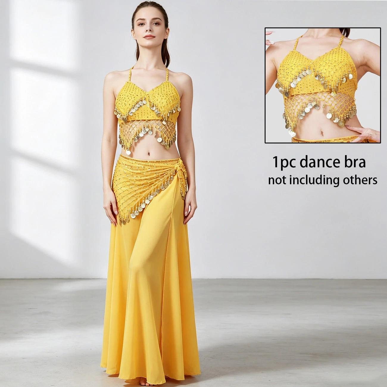 1pc Handmade Sequin Beaded Tassel Lace-Up Bralette Top, Paired With Sequin Sari Style Skirt. Perfect For Belly Dance, Festivals, Parties, Beach, Bohemian And Vintage Style Wear
