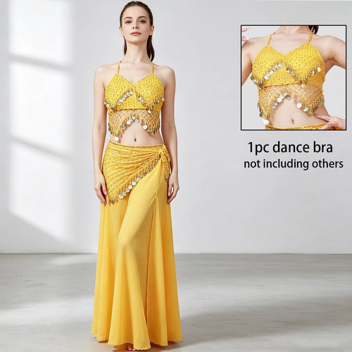 1pc Handmade Sequin Beaded Tassel Lace-Up Bralette Top, Paired With Sequin Sari Style Skirt. Perfect For Belly Dance, Festivals, Parties, Beach, Bohemian And Vintage Style Wear