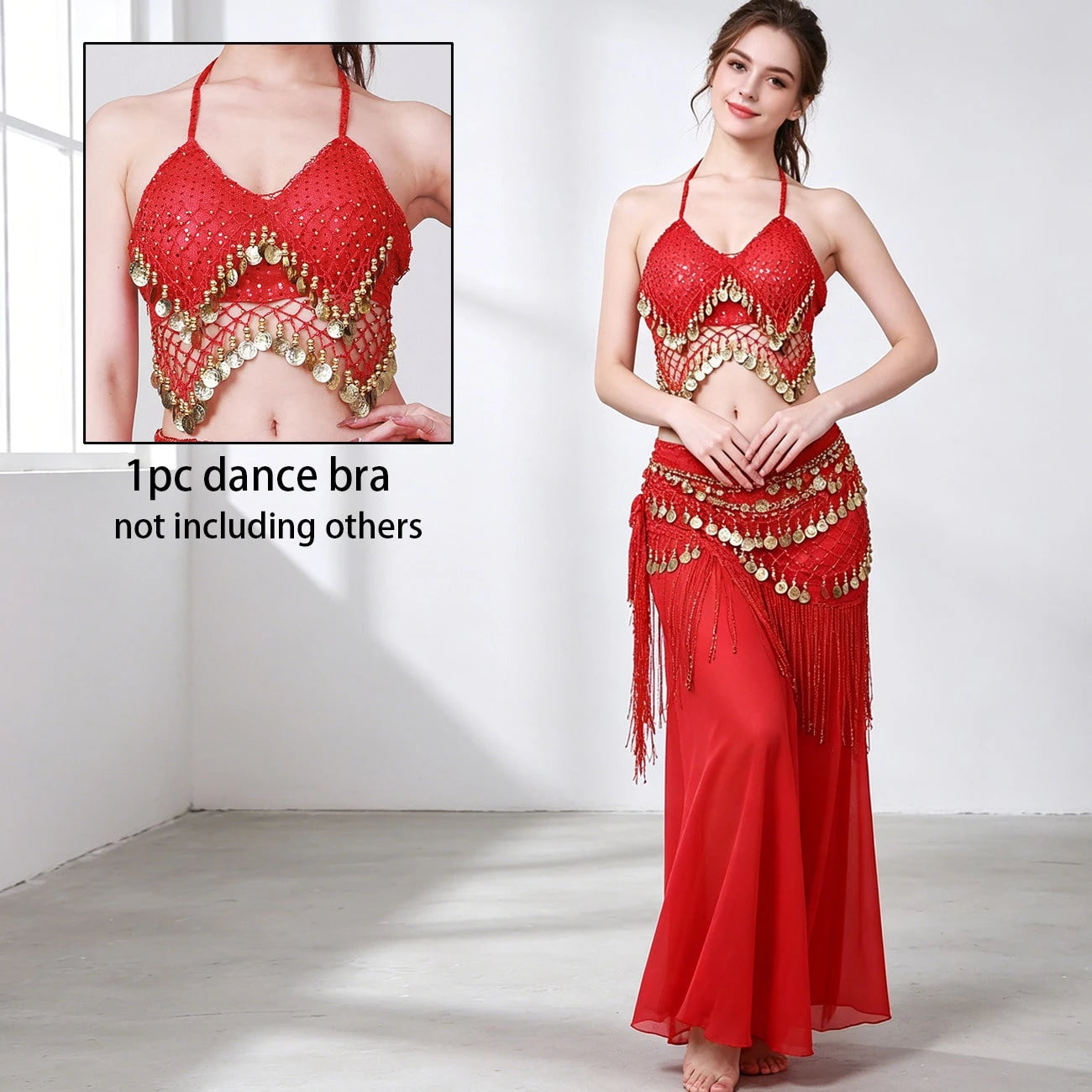 1pc Handmade Sequin Beaded Tassel Lace-Up Bralette Top, Paired With Sequin Sari Style Skirt. Perfect For Belly Dance, Festivals, Parties, Beach, Bohemian And Vintage Style Wear