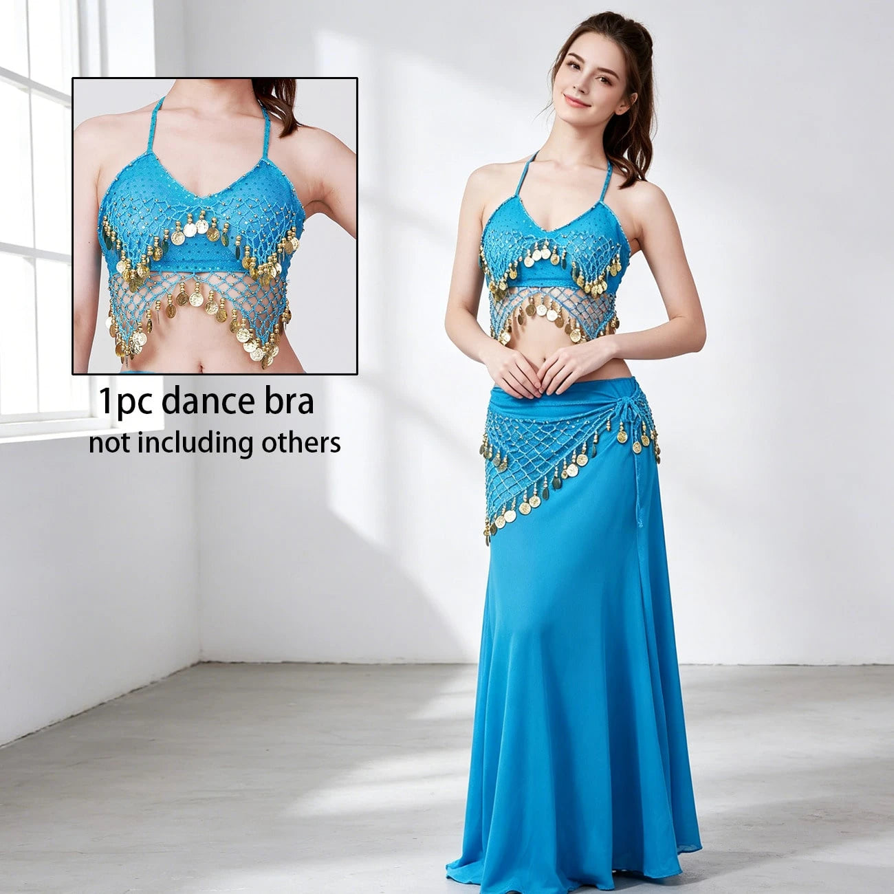 1pc Handmade Sequin Beaded Tassel Lace-Up Bralette Top, Paired With Sequin Sari Style Skirt. Perfect For Belly Dance, Festivals, Parties, Beach, Bohemian And Vintage Style Wear