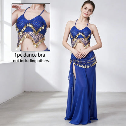 1pc Handmade Sequin Beaded Tassel Lace-Up Bralette Top, Paired With Sequin Sari Style Skirt. Perfect For Belly Dance, Festivals, Parties, Beach, Bohemian And Vintage Style Wear