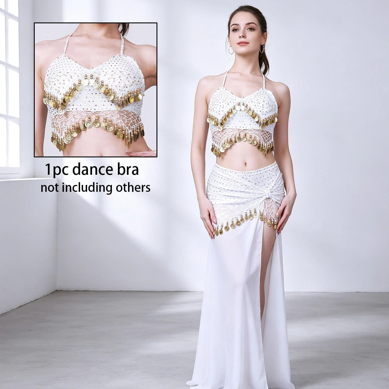1pc Handmade Sequin Beaded Tassel Lace-Up Bralette Top, Paired With Sequin Sari Style Skirt. Perfect For Belly Dance, Festivals, Parties, Beach, Bohemian And Vintage Style Wear