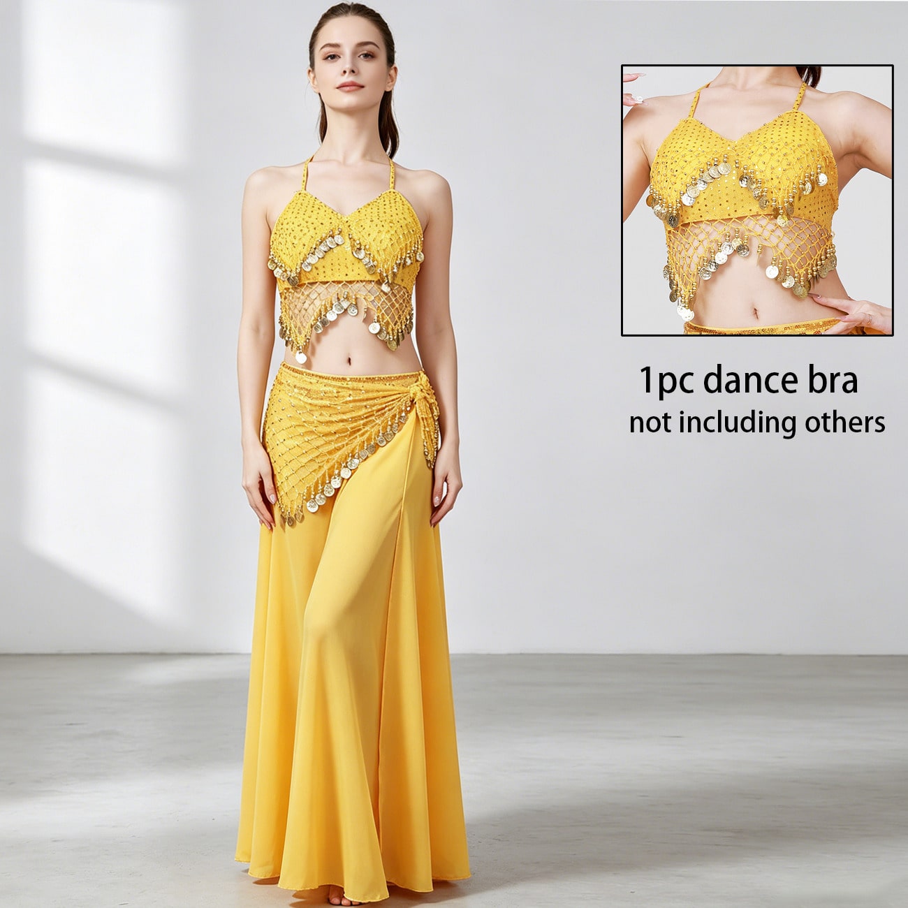 1pc Handmade Sequin Beaded Tassel Lace-Up Bralette Top, Paired With Sequin Sari Style Skirt. Perfect For Belly Dance, Festivals, Parties, Beach, Bohemian And Vintage Style Wear