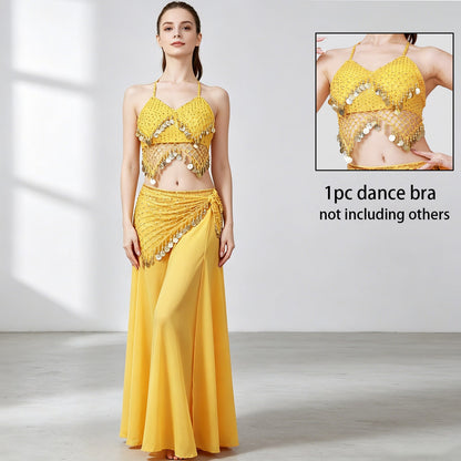 1pc Handmade Sequin Beaded Tassel Lace-Up Bralette Top, Paired With Sequin Sari Style Skirt. Perfect For Belly Dance, Festivals, Parties, Beach, Bohemian And Vintage Style Wear