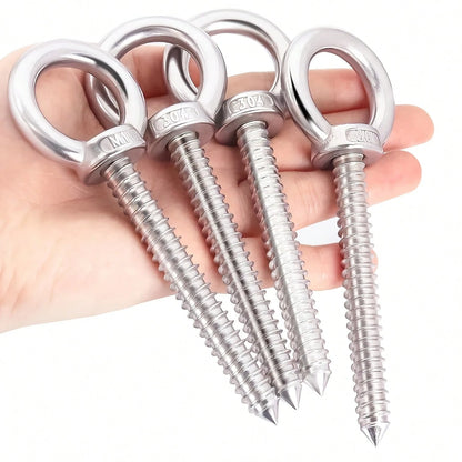 1pc Heavy Duty 304 Stainless Steel Self-Tapping Eye Screw, Silver Eye Hook, Metal Spiral Ceiling Hook, M5x80 Thread- Suitable For DIY Cork Crafts, Wooden Picture Frame Hanging, Ceiling Hook Installat