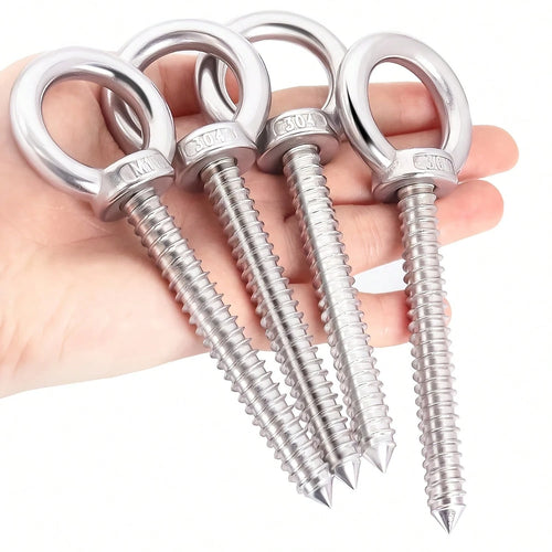 1pc Heavy Duty 304 Stainless Steel Self-Tapping Eye Screw, Silver Eye Hook, Metal Spiral Ceiling Hook, M5x80 Thread- Suitable For DIY Cork Crafts, Wooden Picture Frame Hanging, Ceiling Hook Installat